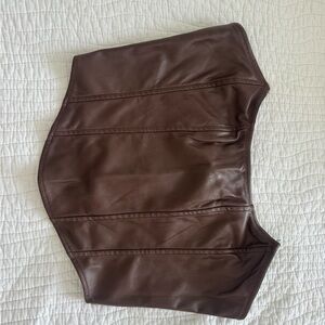 Women's Brown Faux Leather High-Waist Top